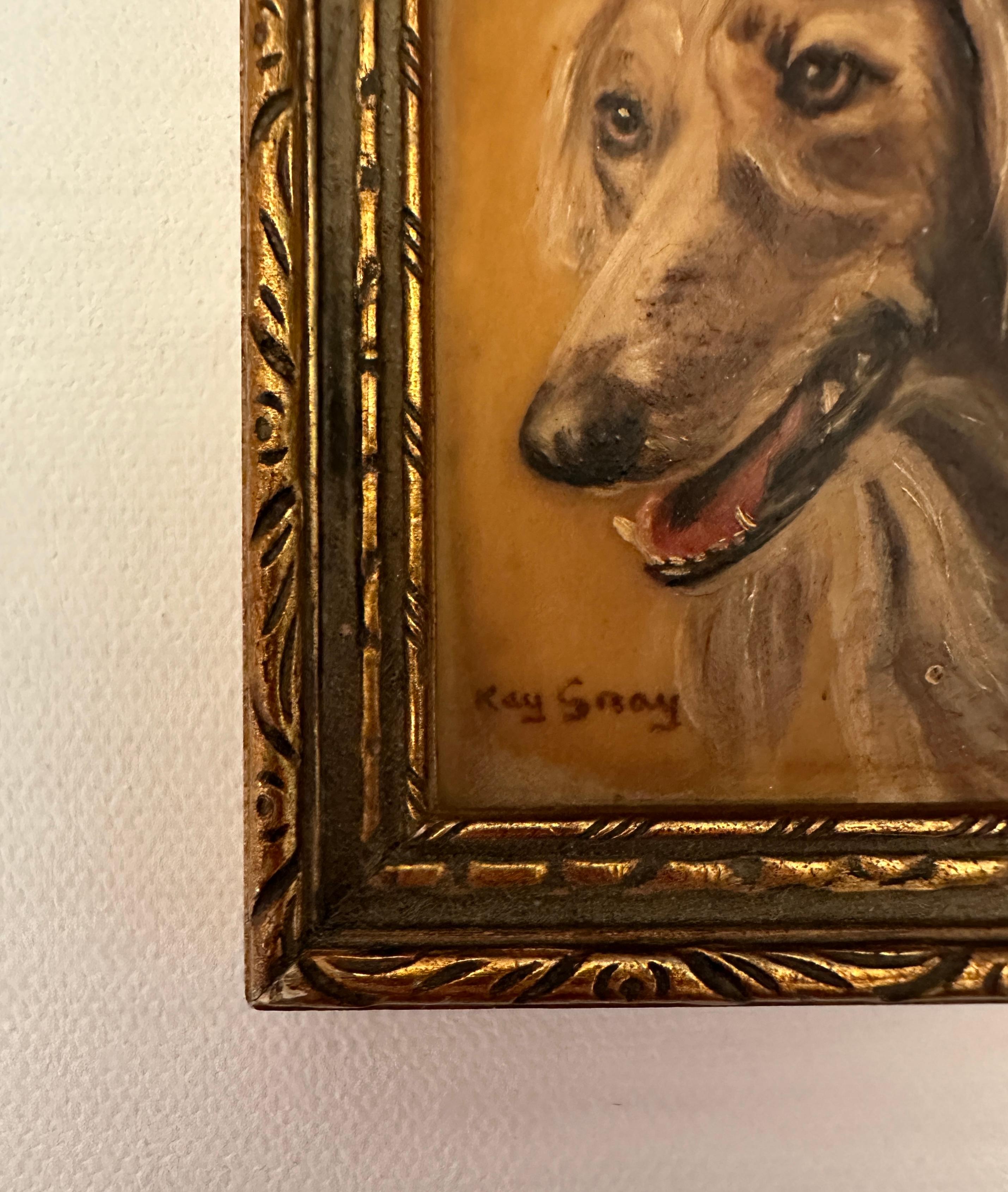 Óleo inglés de mediados de siglo Retrato de Saluki  perro - Portrait Painting Beige de Kate Gray