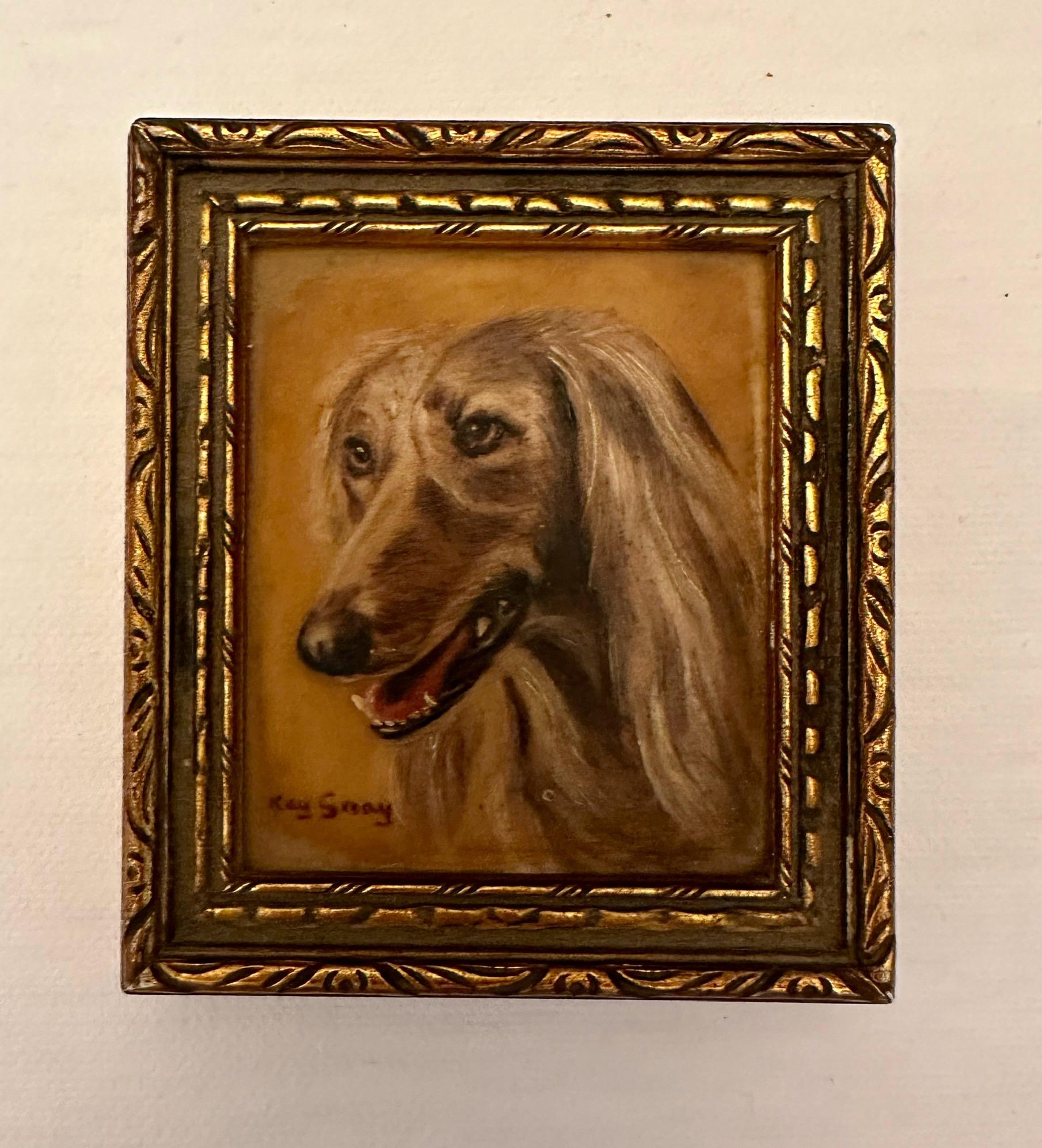 Quadro a olio inglese della metà del secolo Ritratto di Saluki  cane