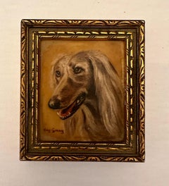 Quadro a olio inglese della metà del secolo Ritratto di Saluki  cane