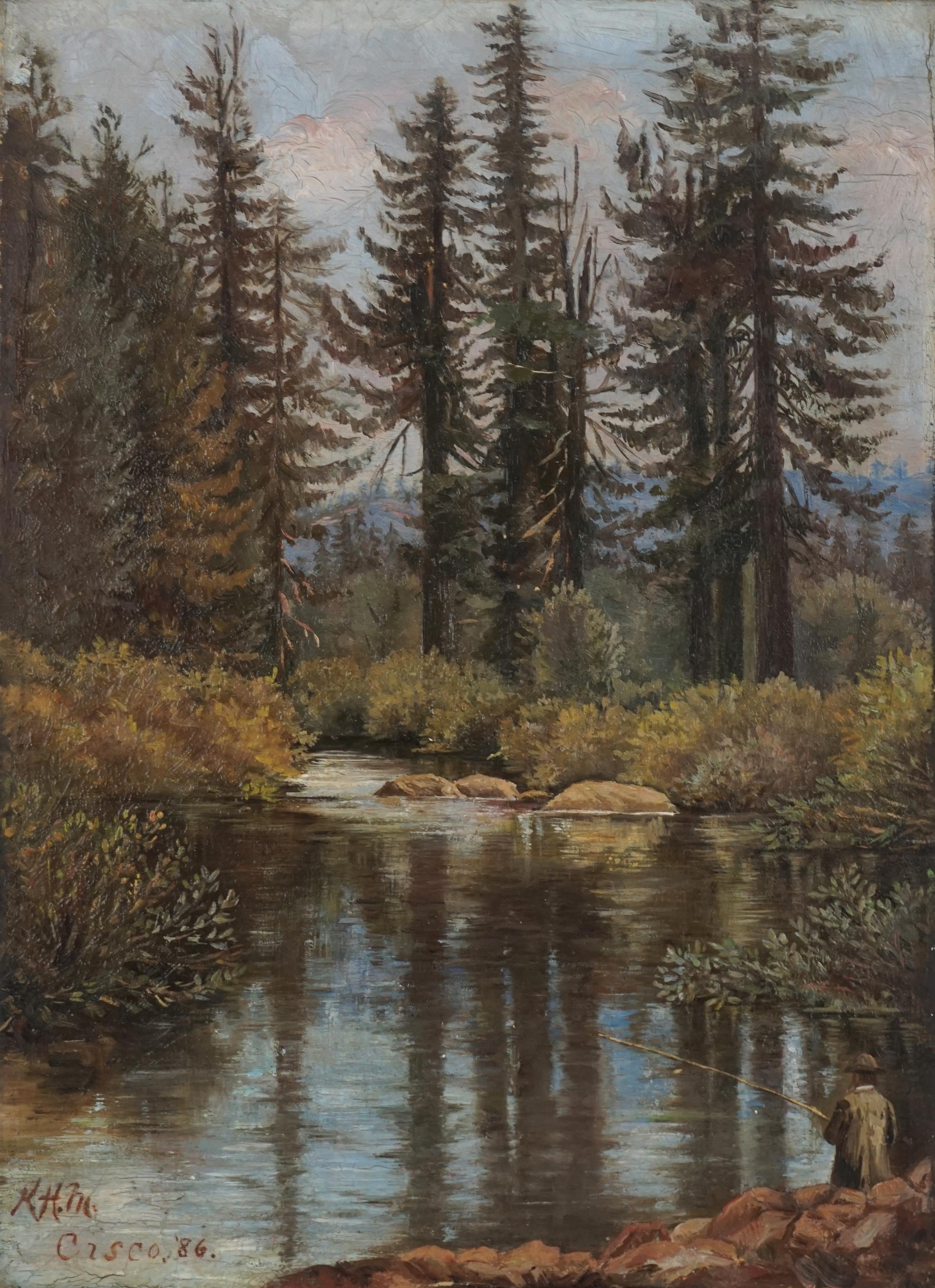 Late 19th Century Tahoe Landscape -- Fly Fishing at Cisco Grove - Painting by Kate Heath Maher
