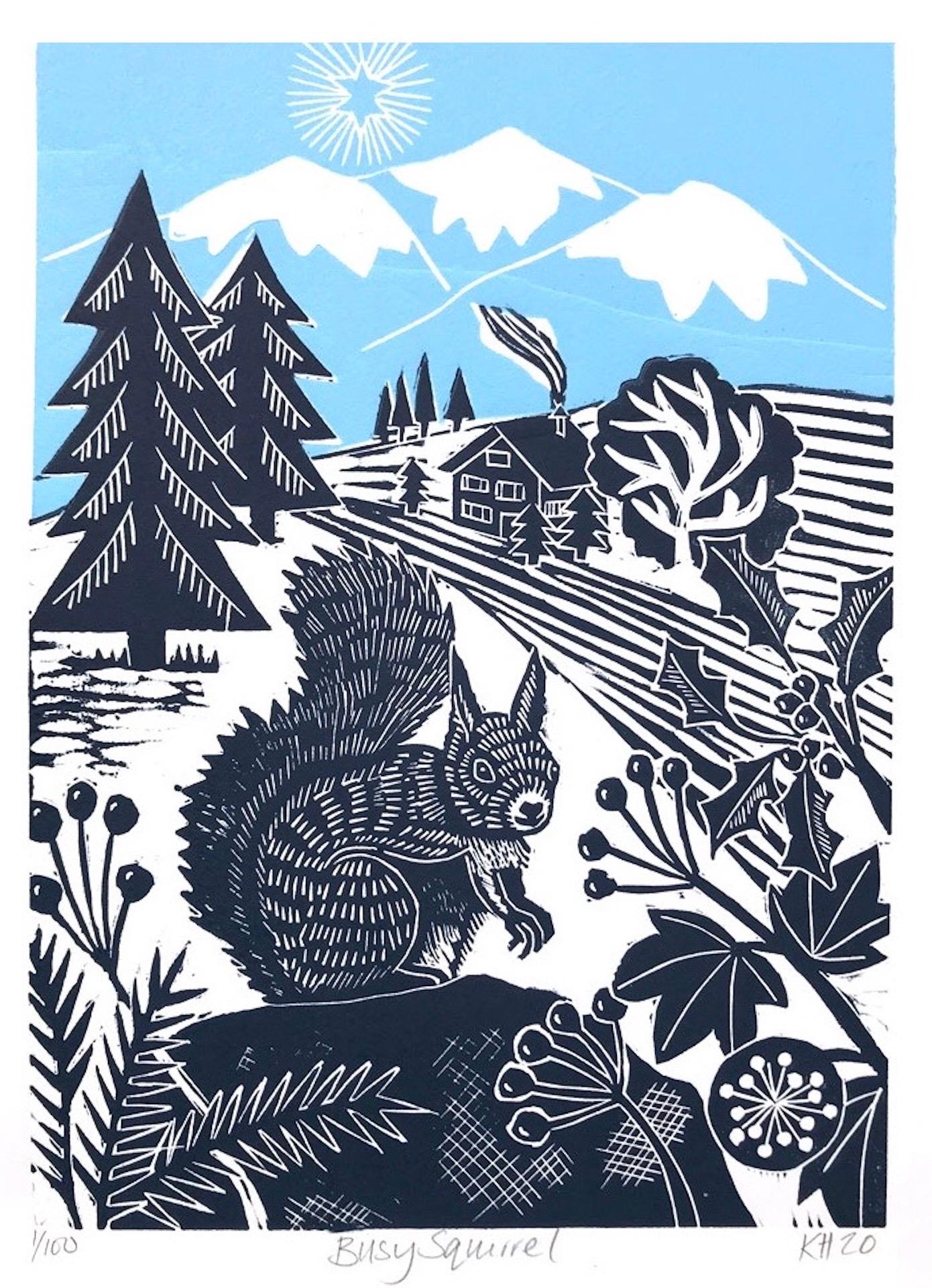 Kate Heiss, Busy Squirrel, Affordable Art, Winter Art, Animal Art, Art Online 1