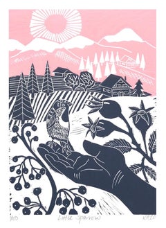 Kate Heiss, Kleiner Spargel, limitierte Auflage, Linocut-Druck, preiswerte Kunst