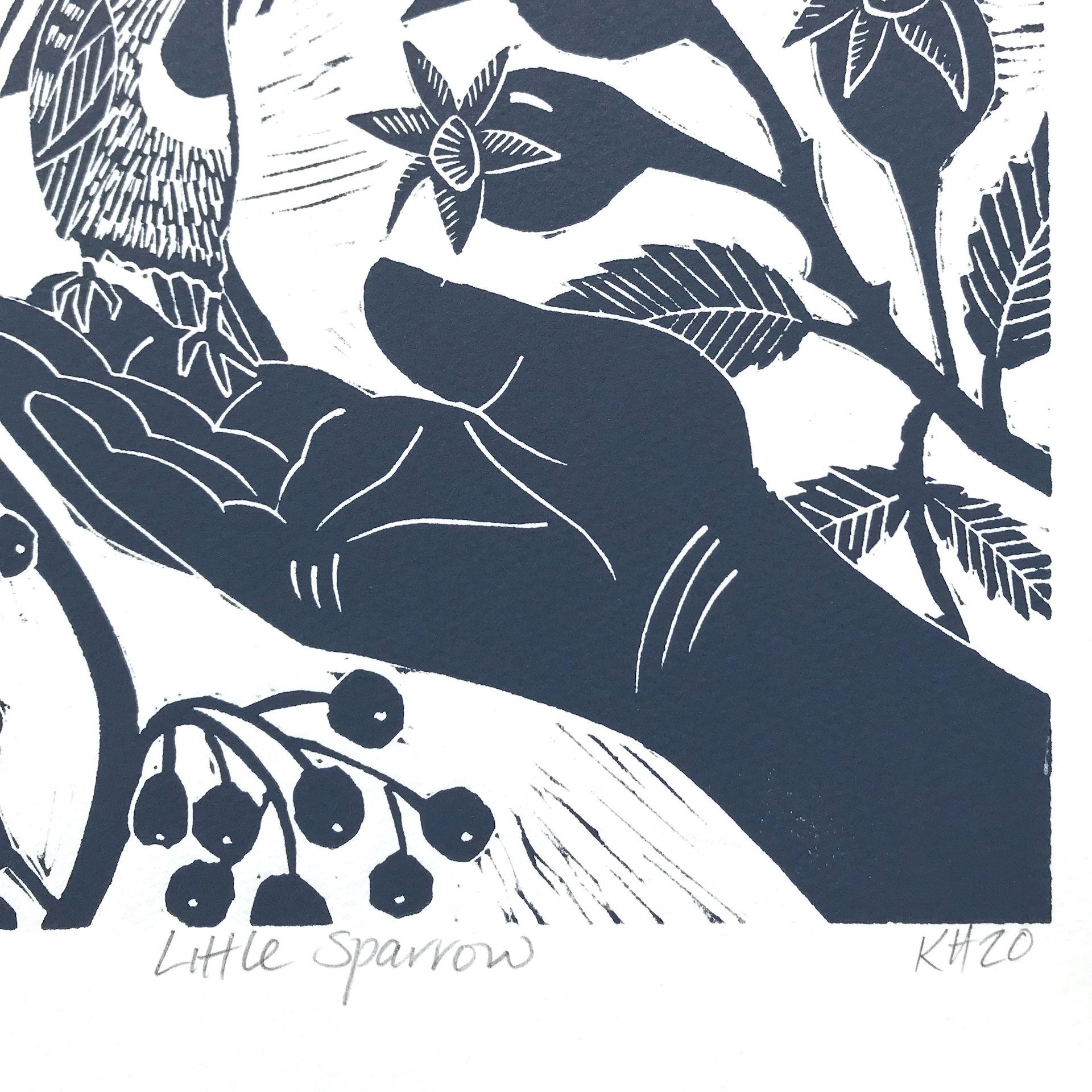 Kate Heiss, Piccolo passero, Stampa linoleografica in edizione limitata, Arte accessibile in vendita 2