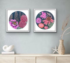 Midnight Moth and Midnight Garden, Animal Art, Gardening Print, Floral Art