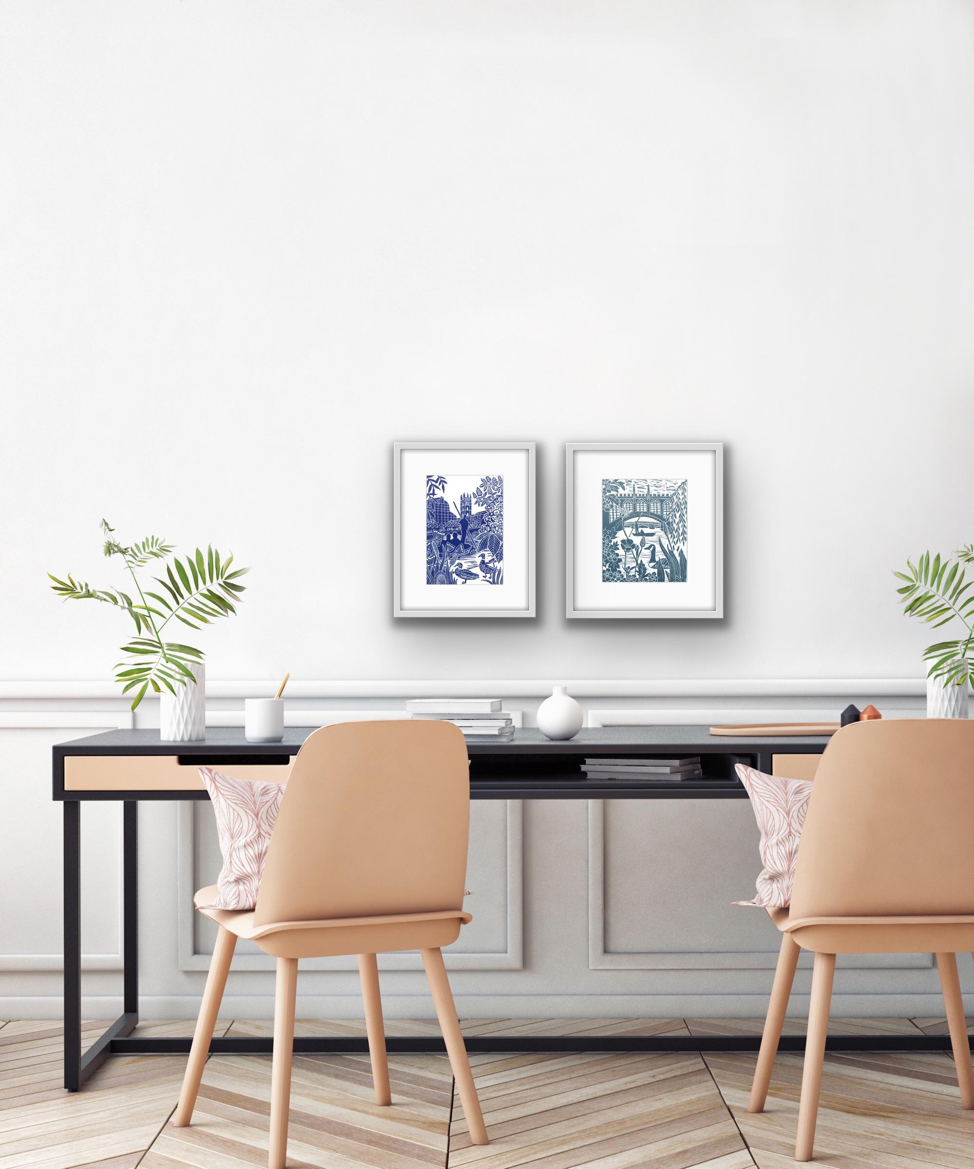 Oxford vs Cambridge Punting Diptych - Gray Still-Life Print by Kate Heiss