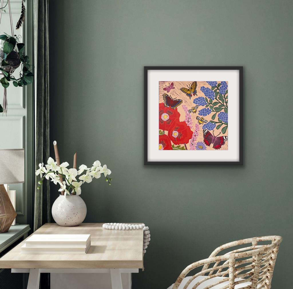 Papaveri e impollinatori, Stampa floreale, Arte animale, Arte delle farfalle, Arte estiva in vendita 5