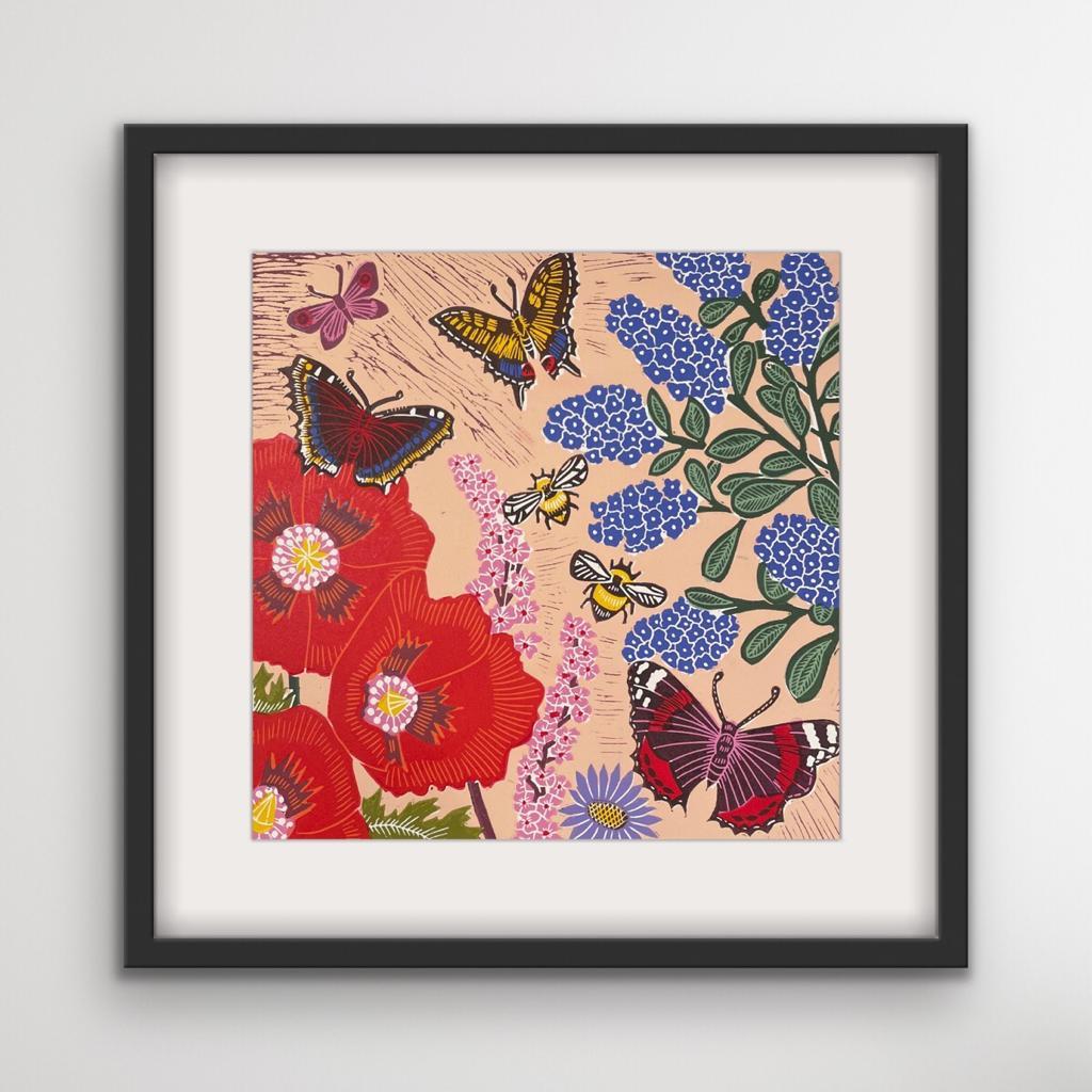 Papaveri e impollinatori, Stampa floreale, Arte animale, Arte delle farfalle, Arte estiva - Print Contemporaneo di Kate Heiss