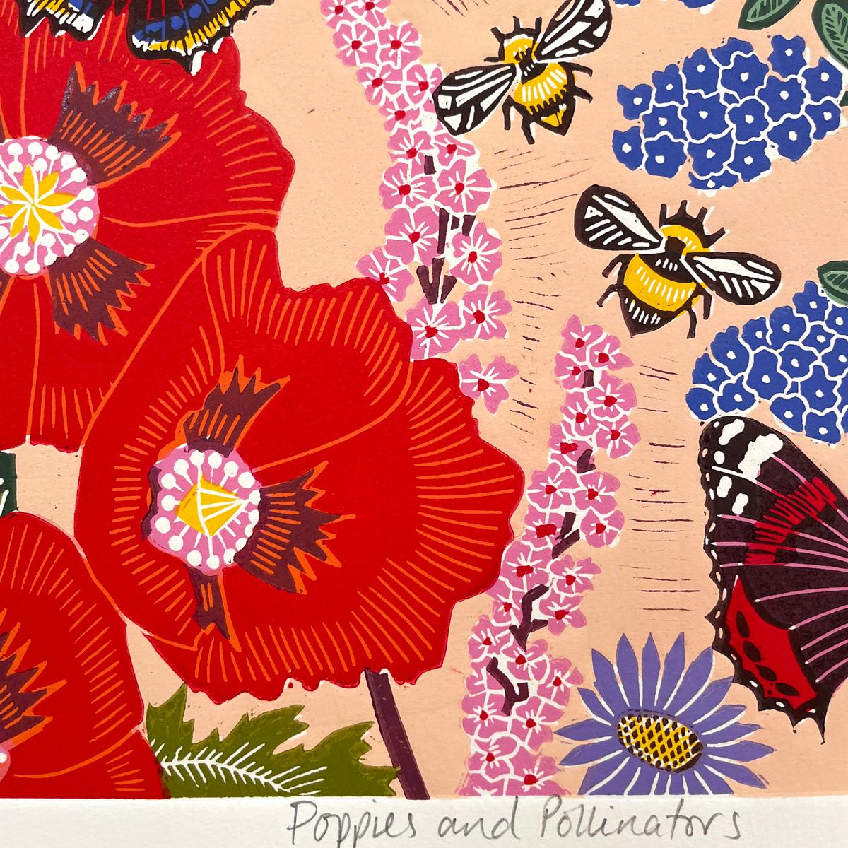 Papaveri e impollinatori, Stampa floreale, Arte animale, Arte delle farfalle, Arte estiva in vendita 1