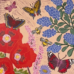 Poppies and Pollinators, Impression florale, Art animal, Art papillon, Art d'été
