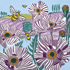 Papaveri viola, Stampa floreale, Arte animale, Arte farfalla, Arte estiva