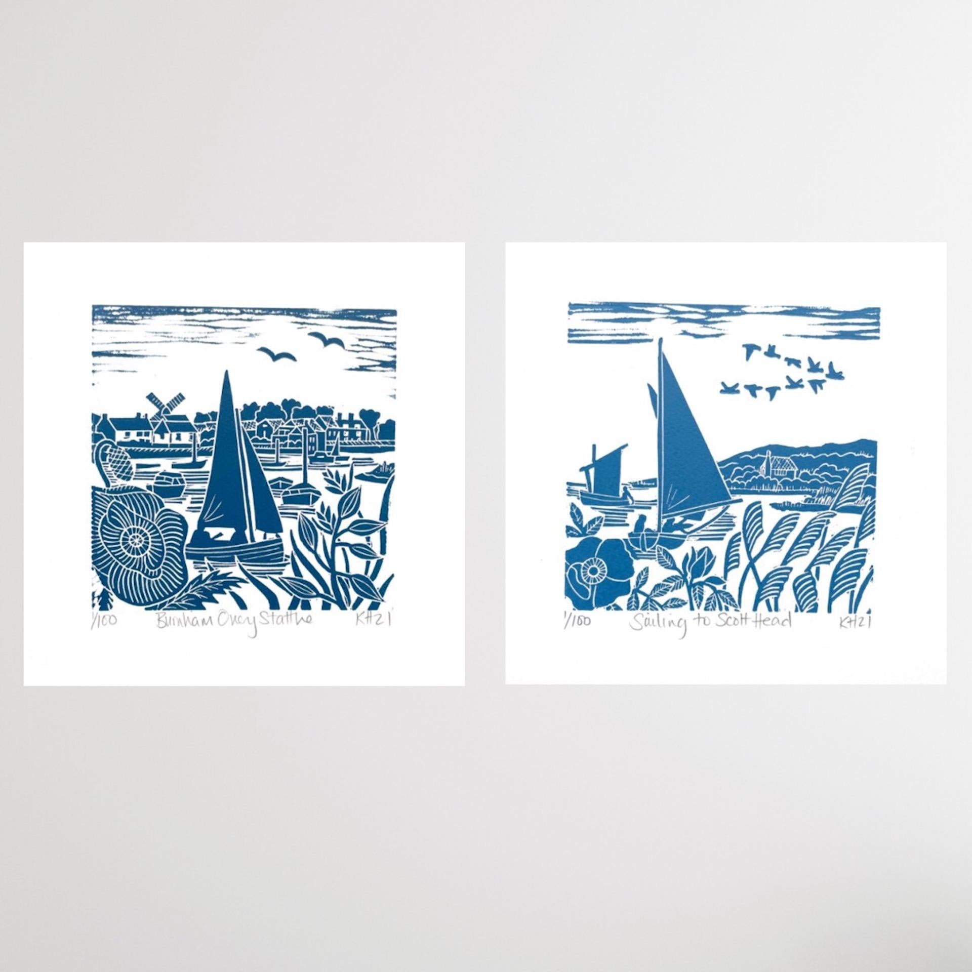 Díptico de vela, Kate Heiss, Impresiones de edición limitada, Obras de arte de vela, Arte de barcos