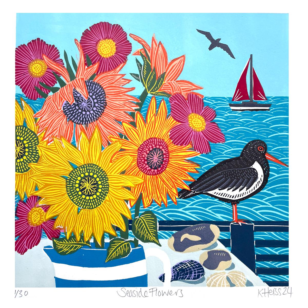 Seaside Flowers, Art print, Floral, Costal, Animal, Bird, Landscape - Print by Kate Heiss