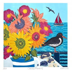 Seaside Flowers, Art print, Floral, Costal, Animal, Bird, Landscape