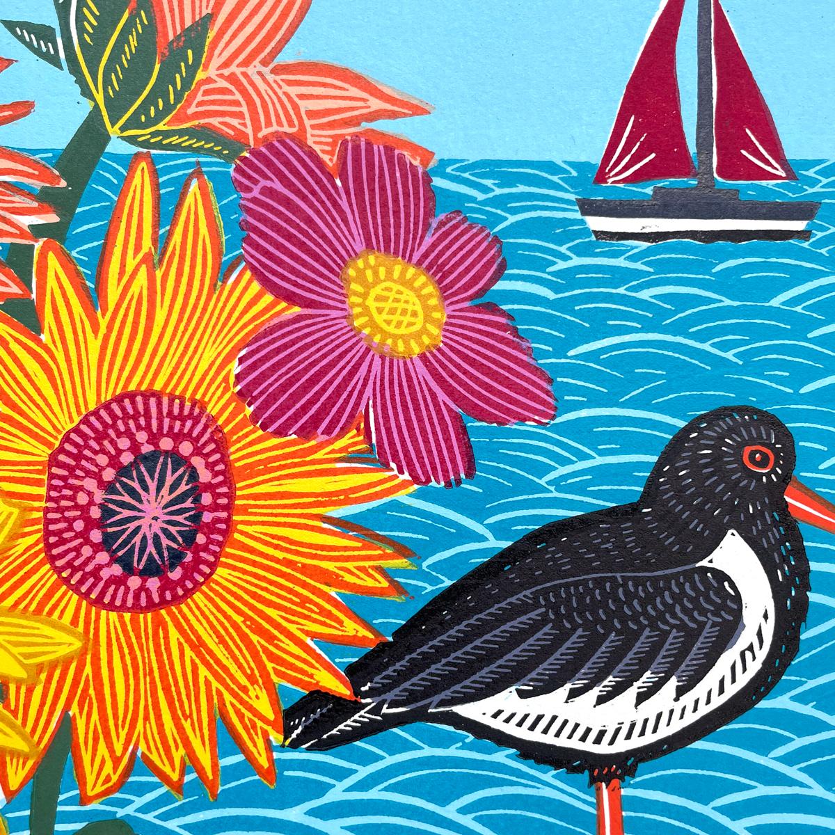 Seaside Flowers, Art print, Floral, Costal, Animal, Bird, Landscape - Contemporary Print by Kate Heiss