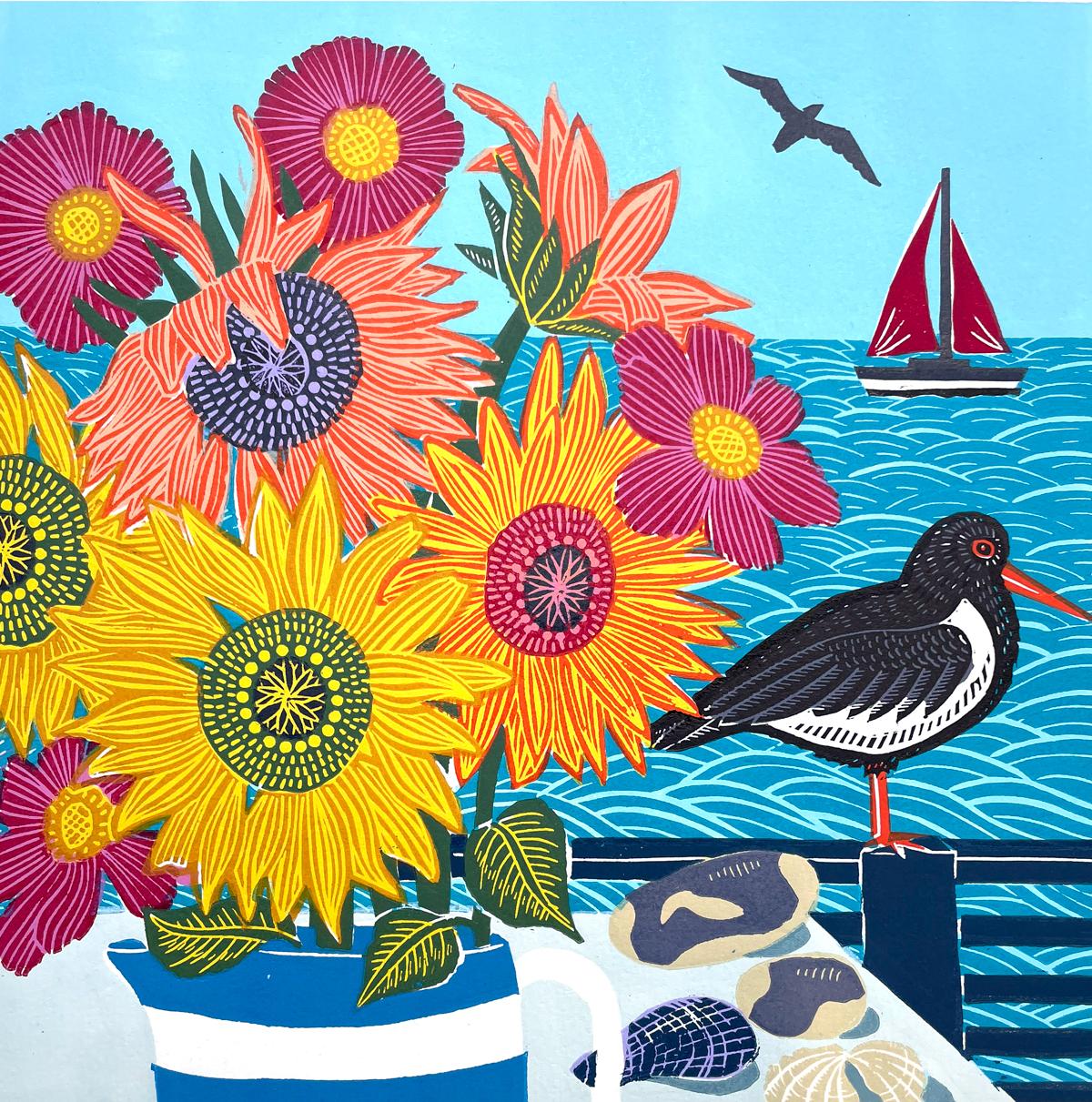Seaside Flowers, Art print, Floral, Costal, Animal, Bird, Landscape For Sale 1