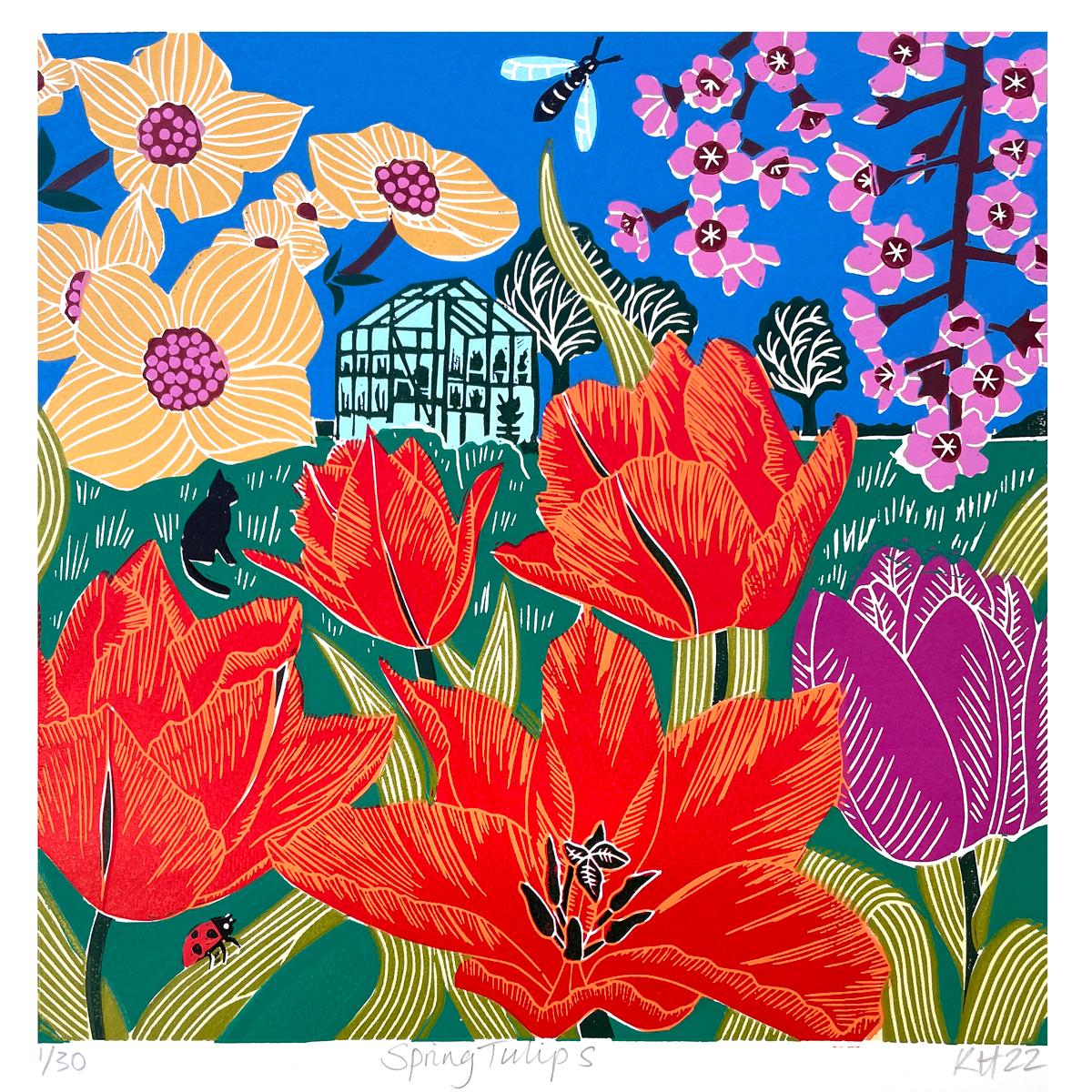 Frühlingsrosa Tulpen von Kate Heiss, Druck in limitierter Auflage, Wildlife, Landschaftskunst im Angebot 3