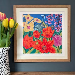 Frühlingsrosa Tulpen von Kate Heiss, Druck in limitierter Auflage, Wildlife, Landschaftskunst
