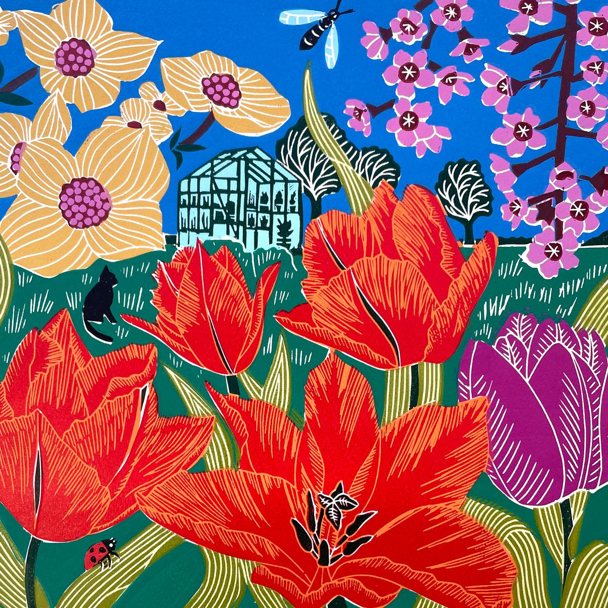 Frühlingsrosa Tulpen von Kate Heiss, Druck in limitierter Auflage, Wildlife, Landschaftskunst im Angebot 2