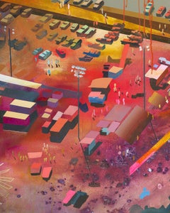 "A Great Day For The Fair" - abstract landscape painting - colorful - cityscape