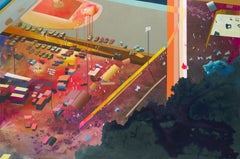 "A Great Day For The Fair" - abstract landscape painting - colorful - cityscape