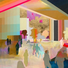 "Cream Top" - peinture abstraite de paysage - colorée - architecture - dégradé