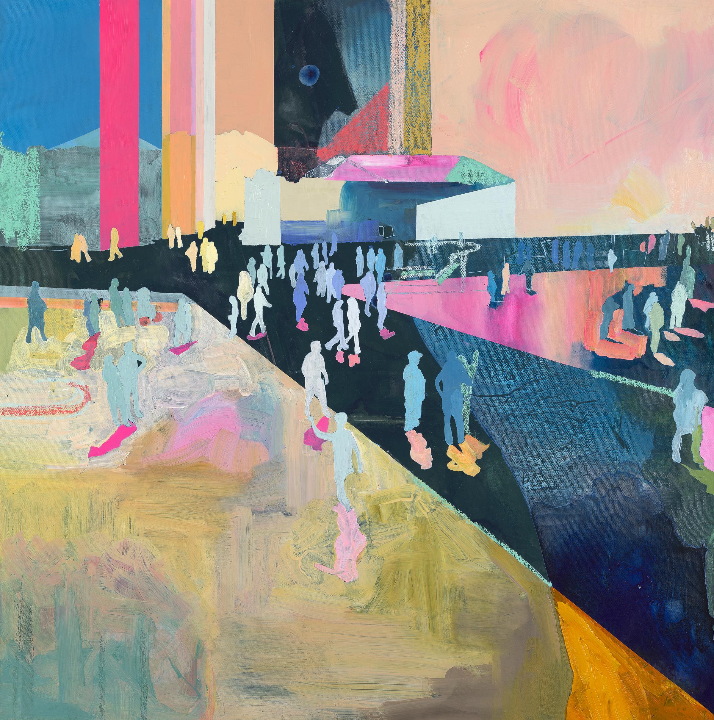 "I sabati del gelato" - quadro astratto di paesaggio - colorato - figura