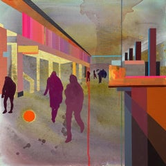 "Se tu o qualcuno" - pittura astratta di paesaggio - colorato - paesaggio urbano - urbano