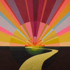 "Spectral Sun #16" - pittura astratta di paesaggio - colorato - alba - palude