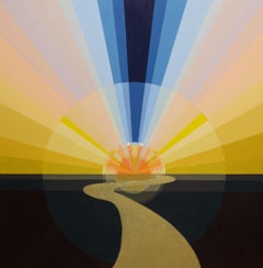 "Spectral Sun #17" - pittura astratta di paesaggio - colorato - alba - palude