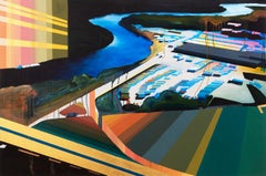 "The Earth & The Dreams" - abstract landscape painting - colorful - cityscape