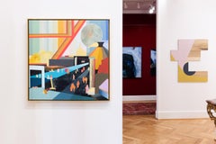 "Today I Rise" - peinture abstraite de paysage - colorée - figure - grande roue