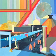 "Today I Rise" - peinture abstraite de paysage - colorée - figure - grande roue