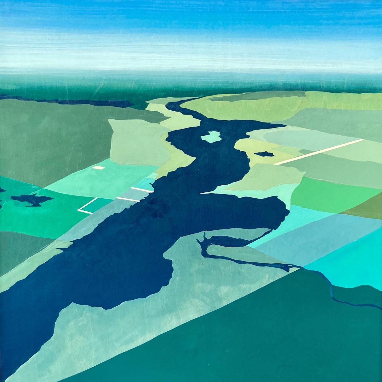 Topo - Peinture abstraite contemporaine colorée - paysage aérien - or