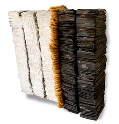 Experimental Encaustic Newspaper Wall Sculpture 13 by Kate Hunt Abstract Modern