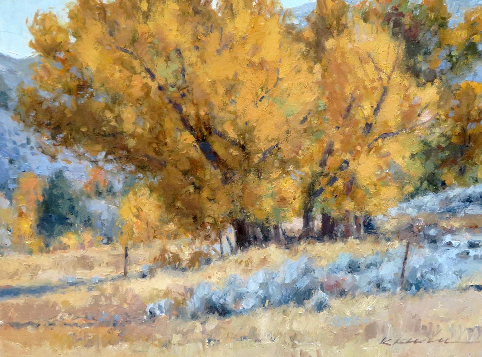 Mesa Cottonwoods – Painting von Kate Kiesler