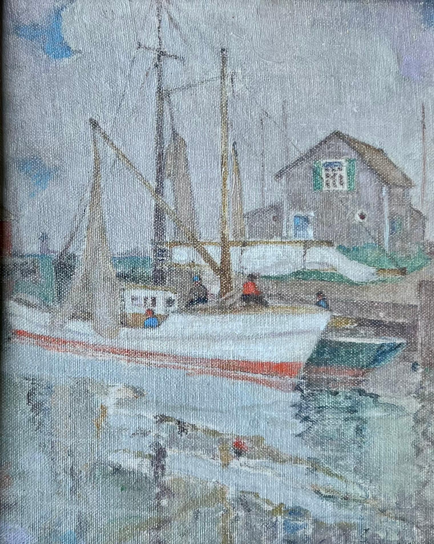 Bateau de pêche sur le quai - Painting de Kate Montague Hall