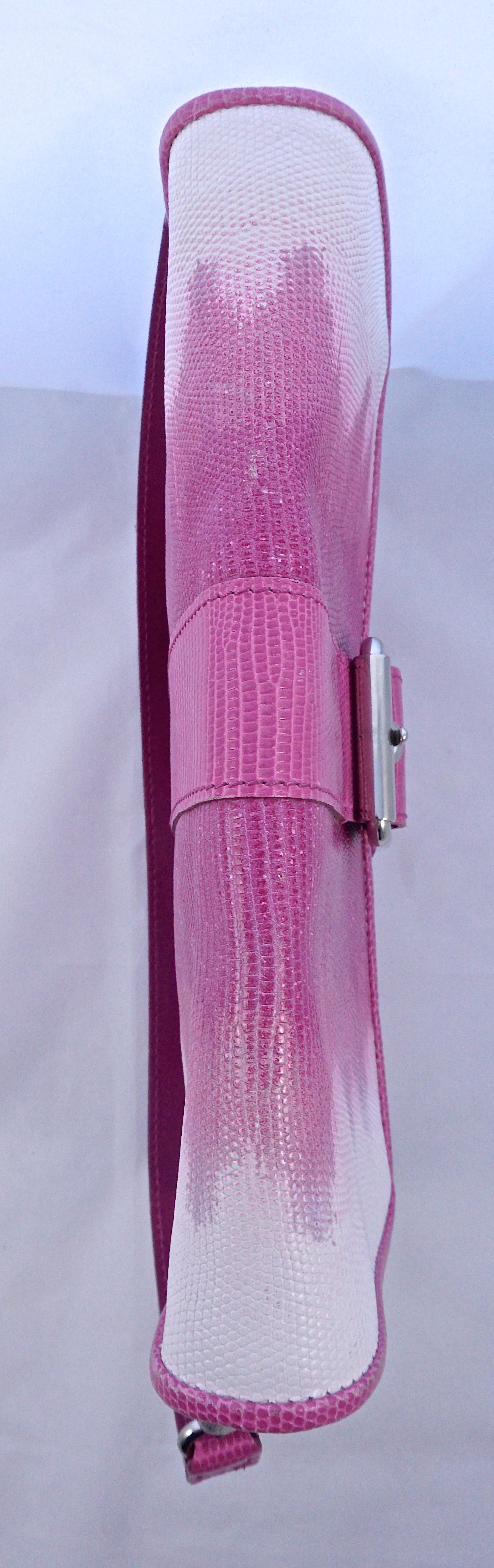 Kate Moss pour Longchamp pochette / sac à main rose et blanc effet serpent en cuir Bon état - En vente à London, GB
