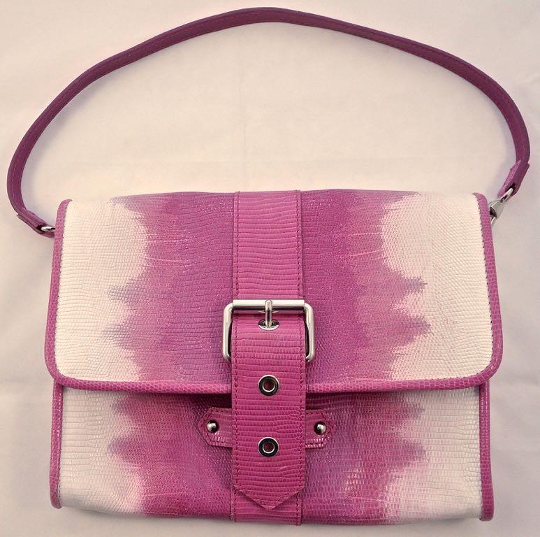 Kate Moss pour Longchamp pochette / sac à main rose et blanc effet serpent en cuir Pour femmes en vente