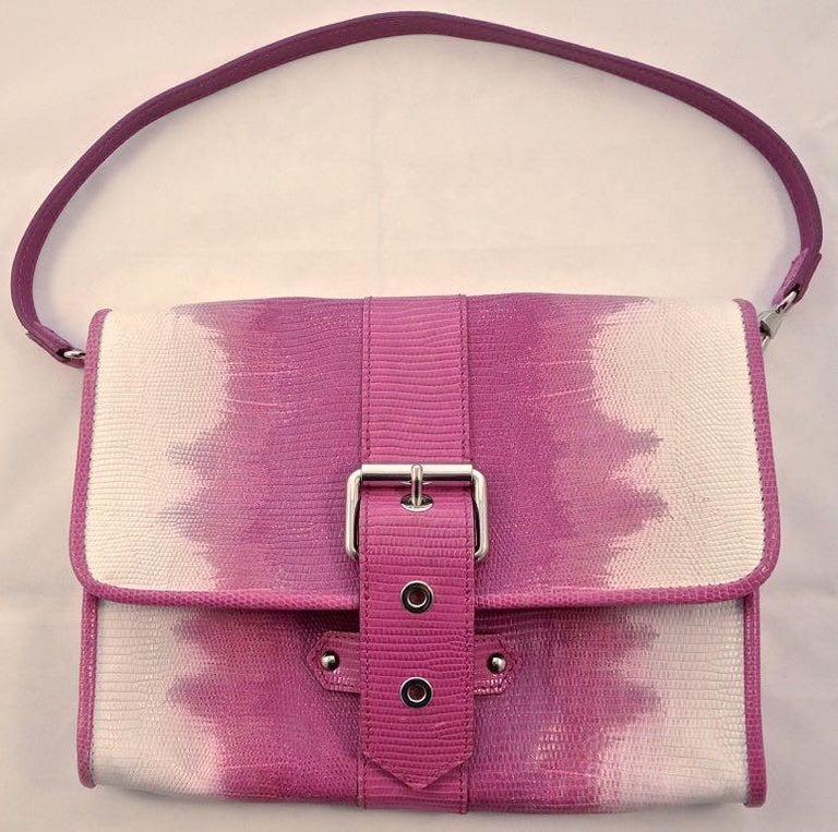 Kate Moss for Longchamp Leather Snake Effect Pink and White Clutch / Handbag For Sale 1
