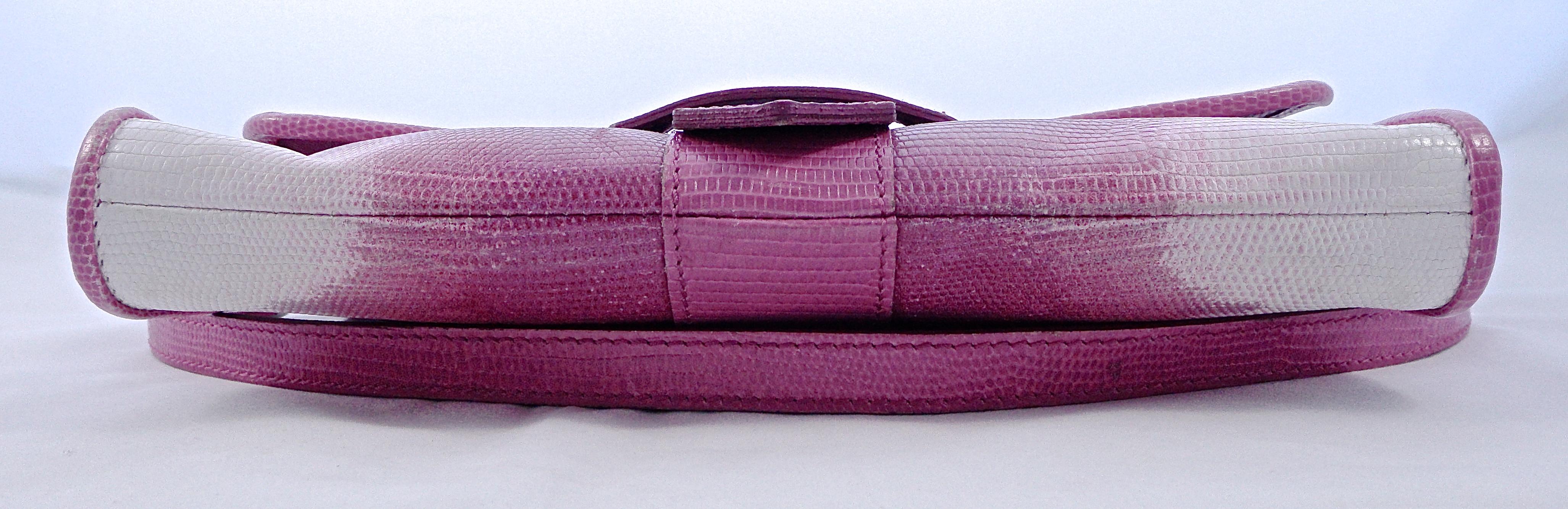 Kate Moss pour Longchamp pochette / sac à main rose et blanc effet serpent en cuir en vente 2