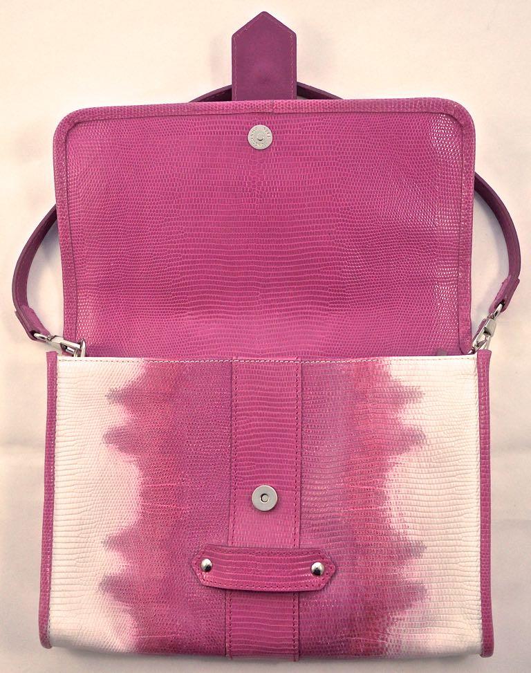 Kate Moss pour Longchamp pochette / sac à main rose et blanc effet serpent en cuir en vente 3