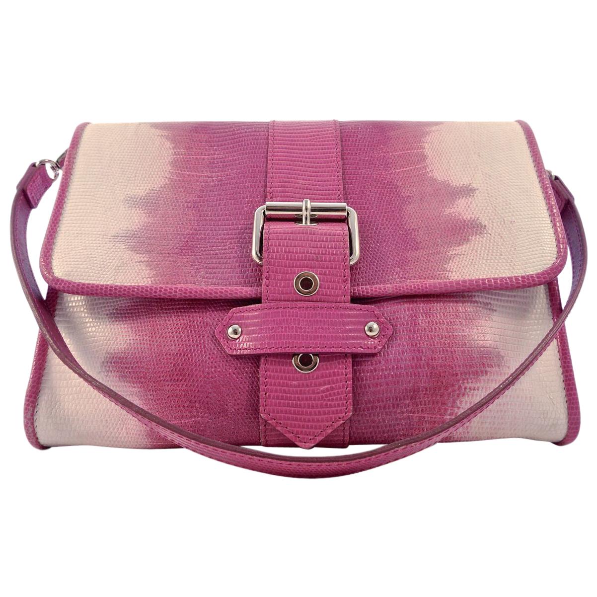 Kate Moss for Longchamp Leather Snake Effect Pink and White Clutch 