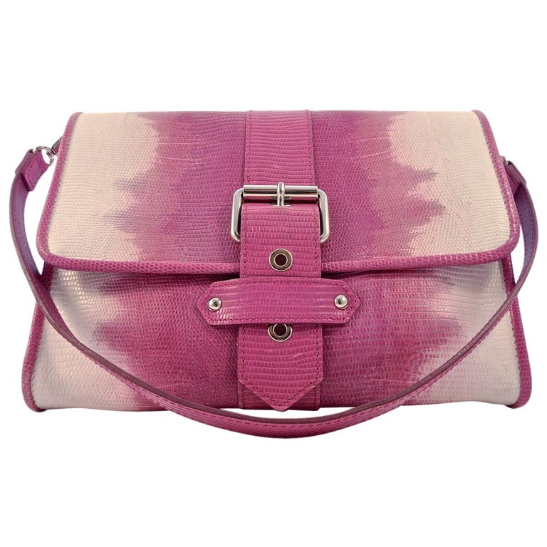 Kate Moss for Longchamp Leather Snake Effect Pink and White Clutch / Handbag For Sale