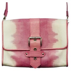 Kate Moss für Longchamp Rosa und Weiße Clutch / Handtasche aus Leder mit Schlangeneffekt