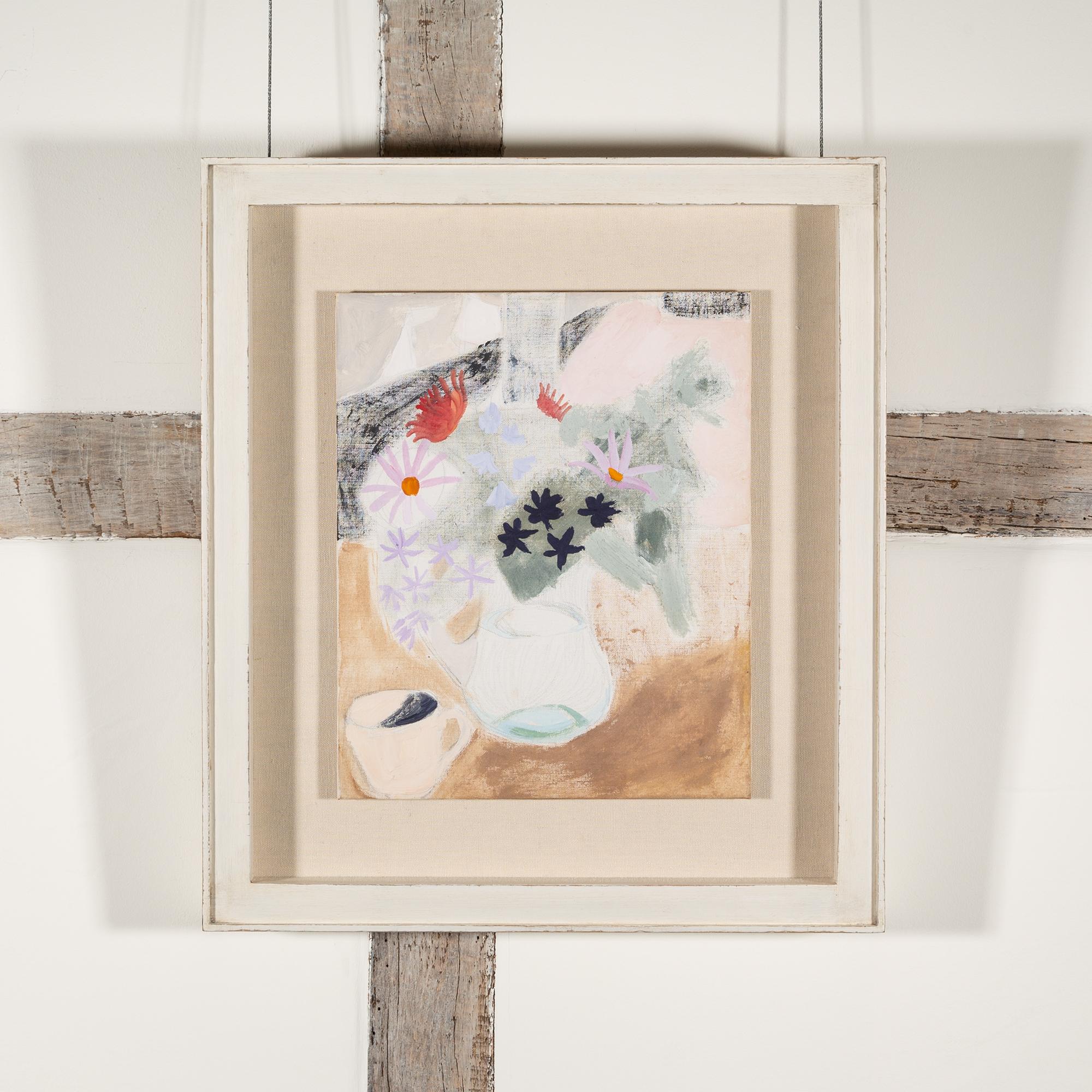 Manojo de Cornualles - Kate Nicholson Naturaleza muerta floral Pintura al óleo, Neutro + Blanco en venta 1