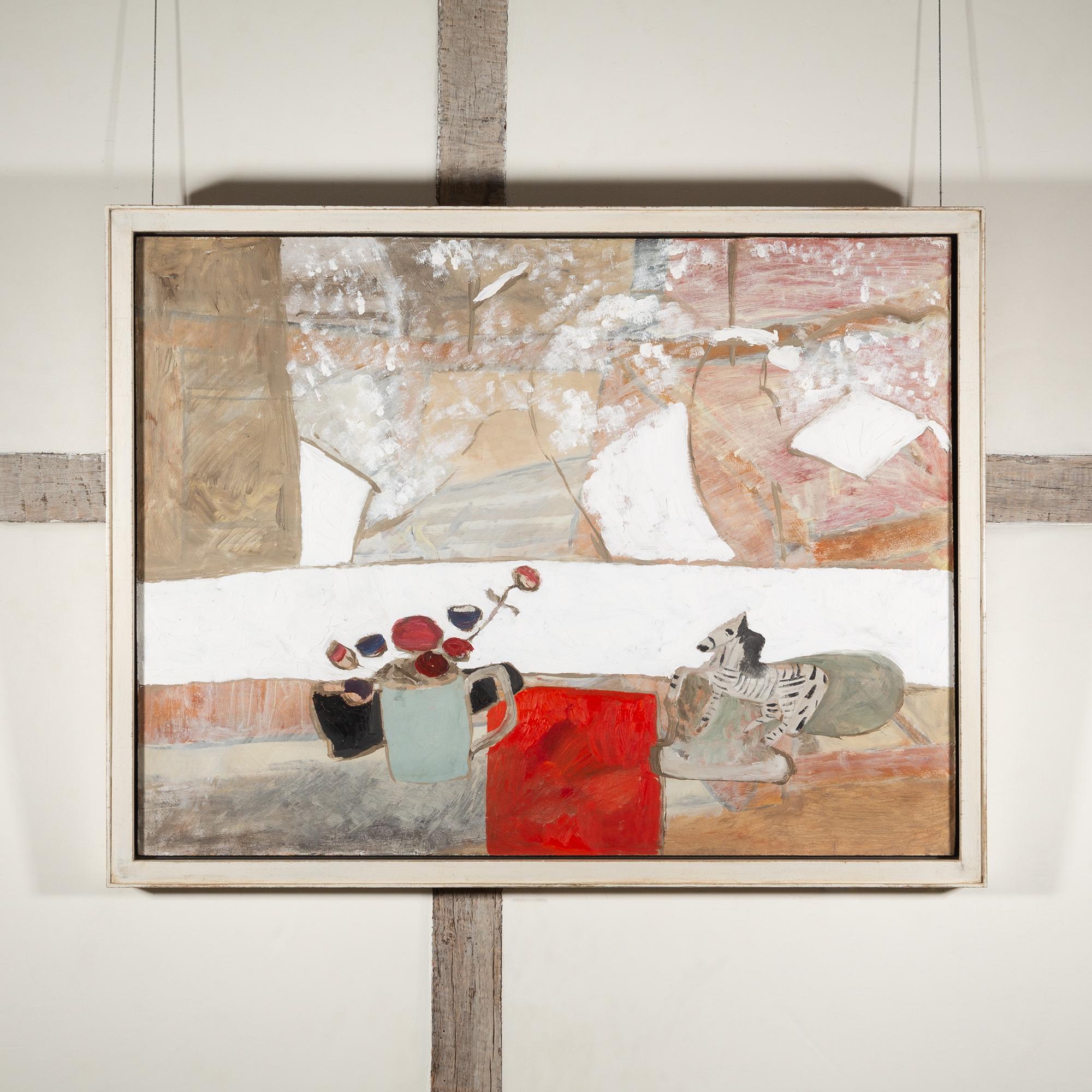 Taza y flores, Chy an Kerris - Kate Nicholson Naturaleza muerta neutra Pintura al óleo en venta 1