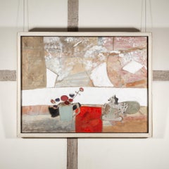 Mug and Flowers, Chy an Kerris - Kate Nicholson Neutral Still Life Oil Painting