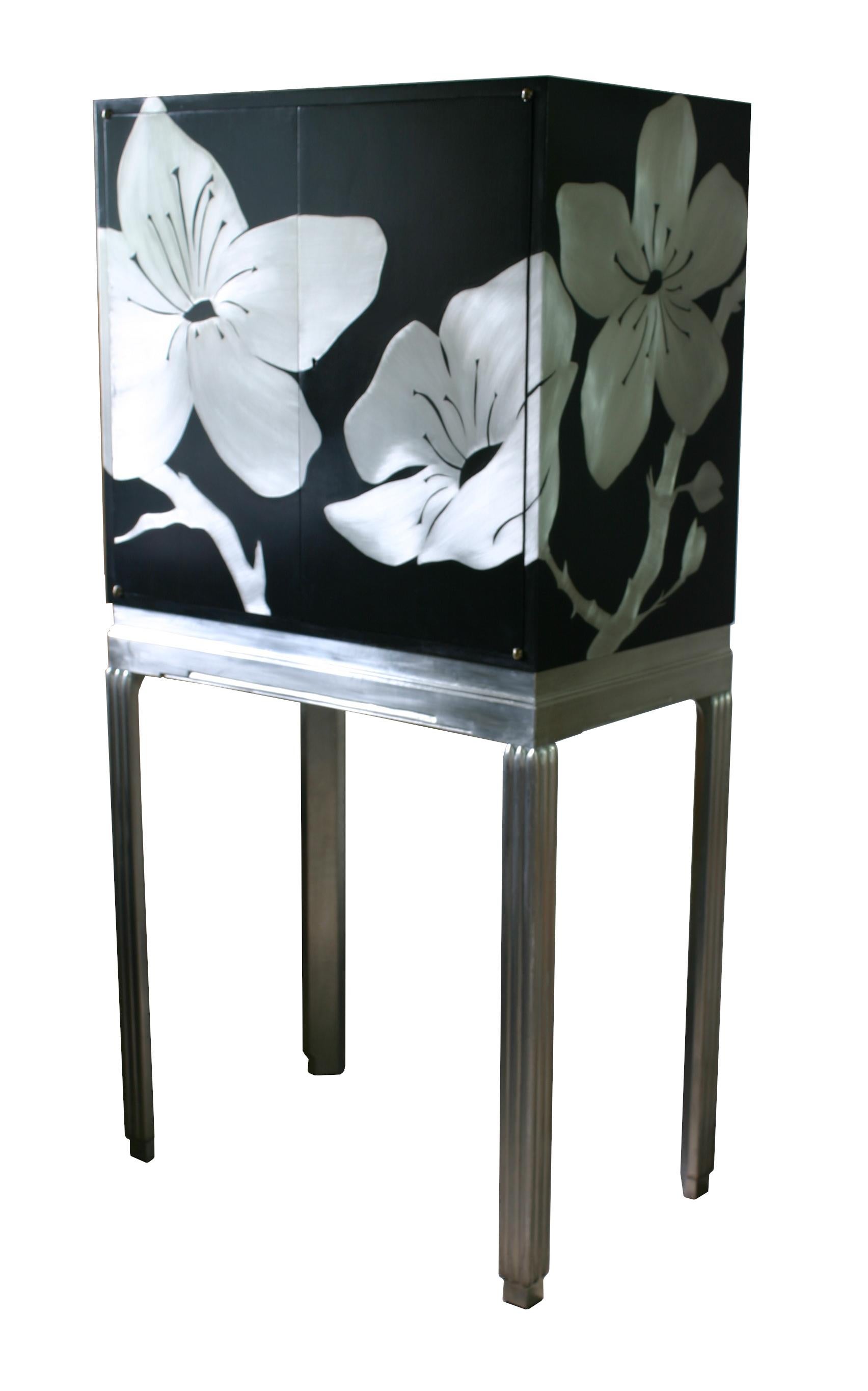 Kate Noakes 'Cherry Blossom' Reimagined Art Deco Cocktail Cabinet In Good Condition For Sale In Newmarket, GB