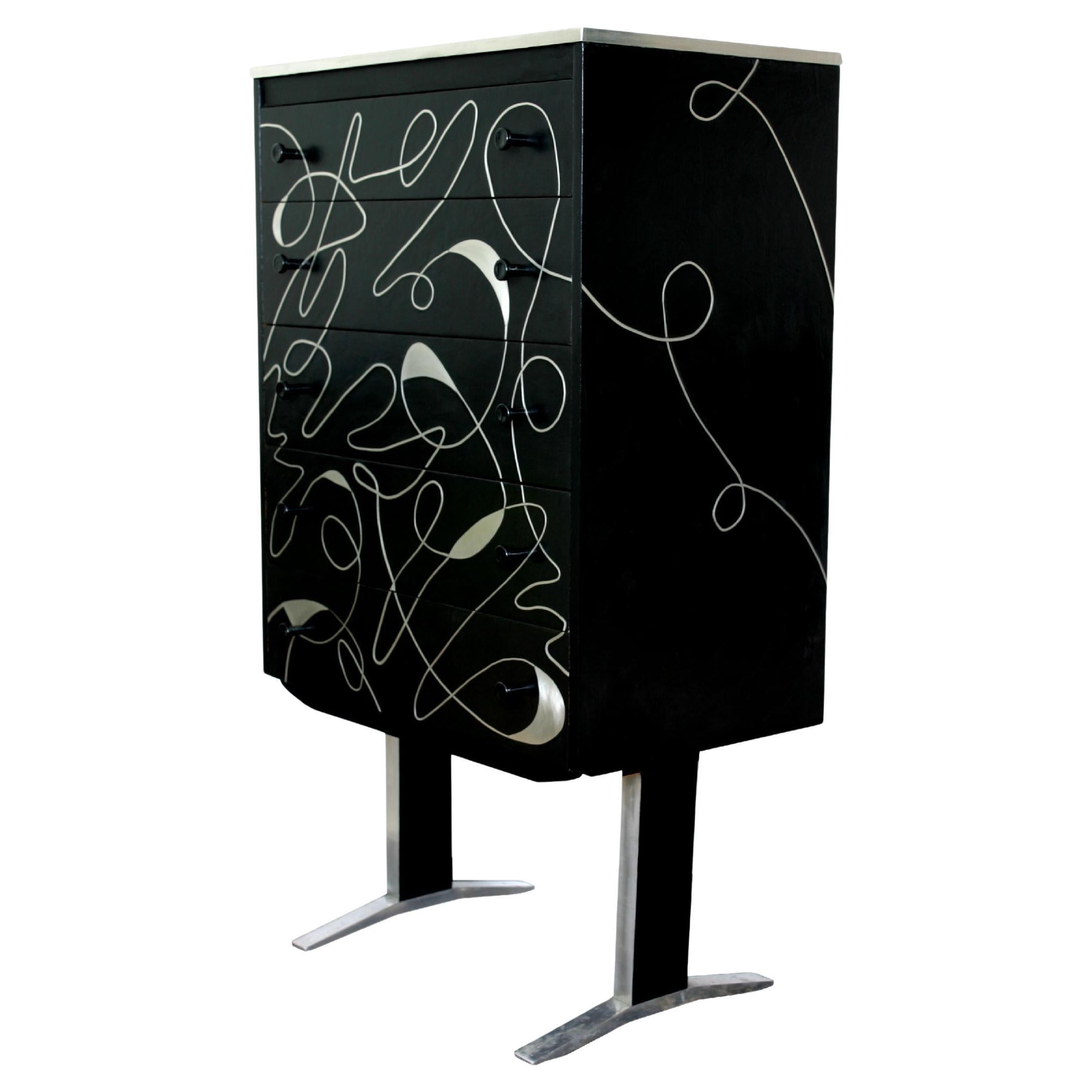 Kate Noakes 'Doodle' Chest of Drawers. Metal inlaid with gesso.