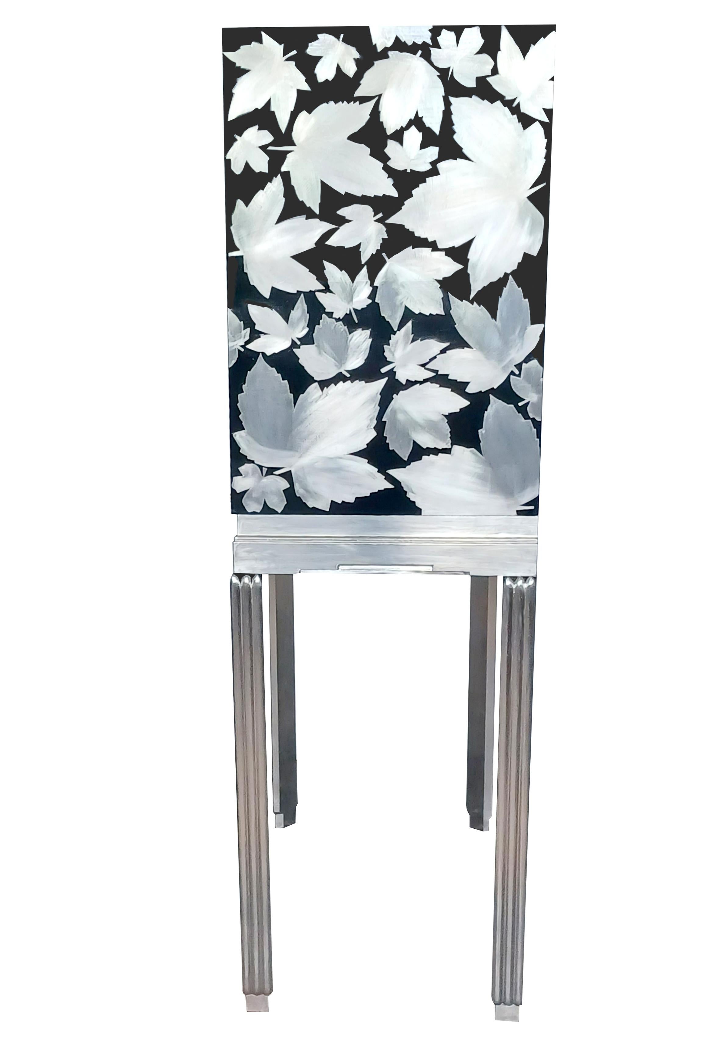 British Kate Noakes ‘Field Maple’  1930's Cocktail Cabinet, metal Inlaid with gesso